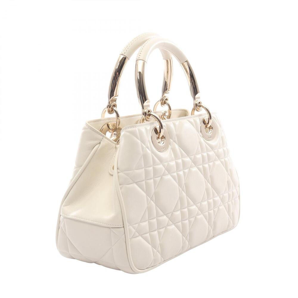 Dior Leather Handbag Lady Ivory Cannage White